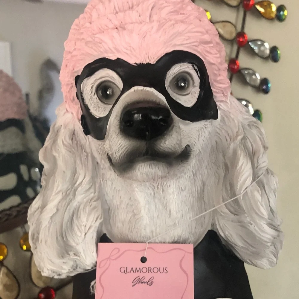 NWT Glamorous Ghouls Black and Pink Festive Poodle Skeleton Halloween Figurine